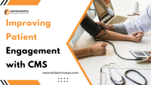 Doctor measuring a patient’s blood pressure with a laptop, representing healthcare CMS-driven engagement