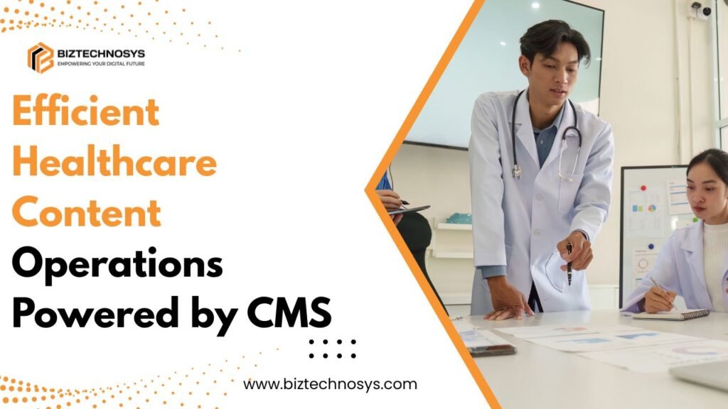 Healthcare team managing content workflows with a CMS platform.