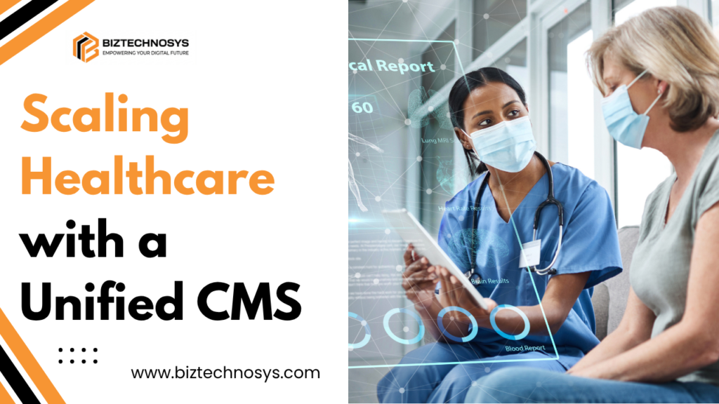 Healthcare professional speaking with a patient using a unified healthcare CMS.